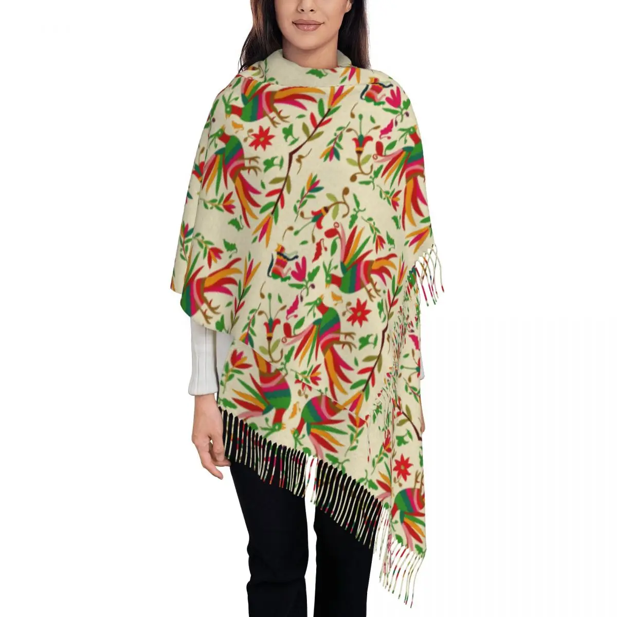 Шали Otomi с вышивкой в виде мексиканских цветов Мягкая Этническая текстурная шаль