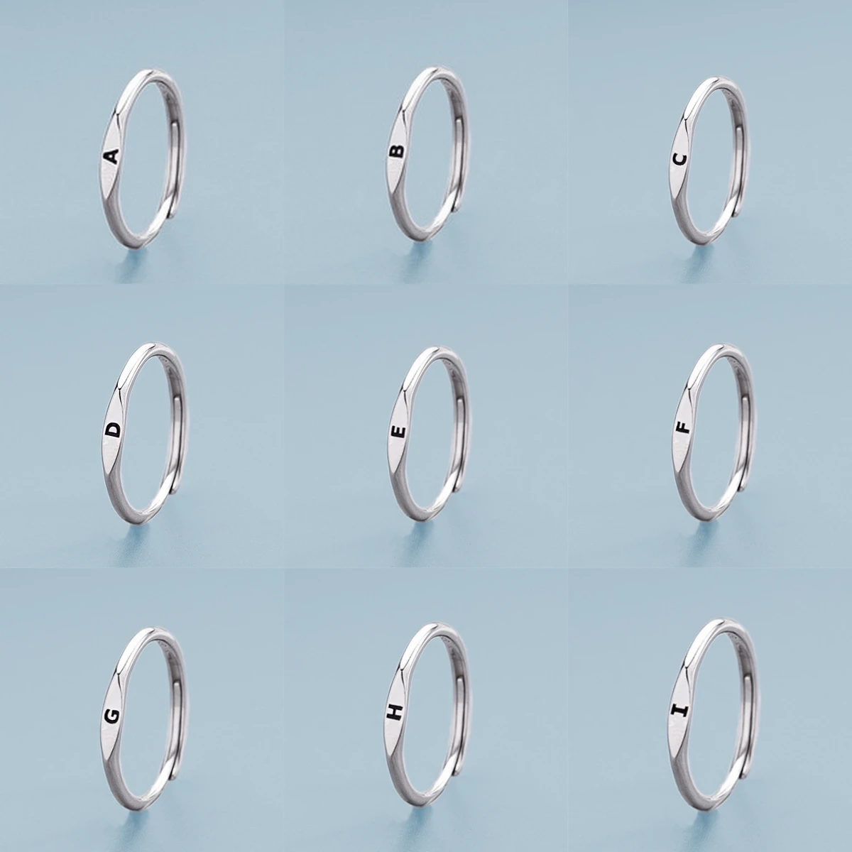 

Minimalist Initials Ring A-Z 26 Letter Rings For Women Korean Simple Silver Plated Adjustable Finger Ring Birthday Jewelry Gift