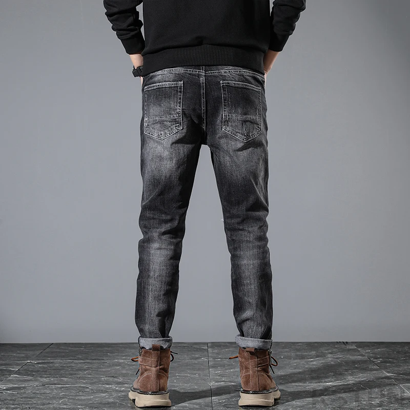 Джинсы мужские Стрейчевые в стиле хип-хоп с потертостями