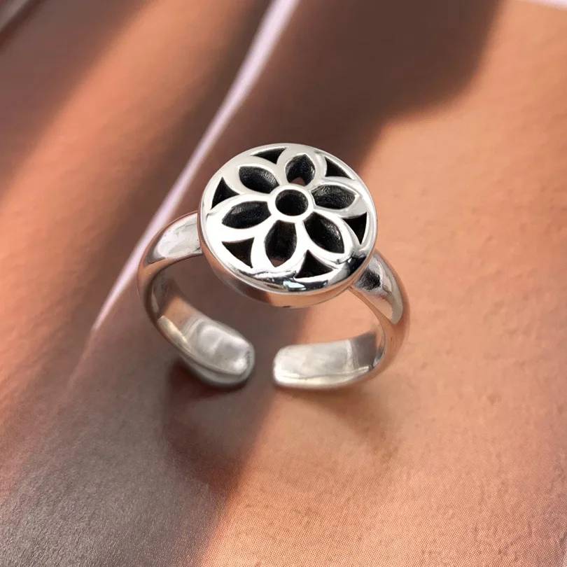 

Кольцо из серебра 925 пробы с шестью лепестками цветка вишни открытое модное универсальное простое красивое крутое кольцо в стиле хип-хоп для мужчин и женщин