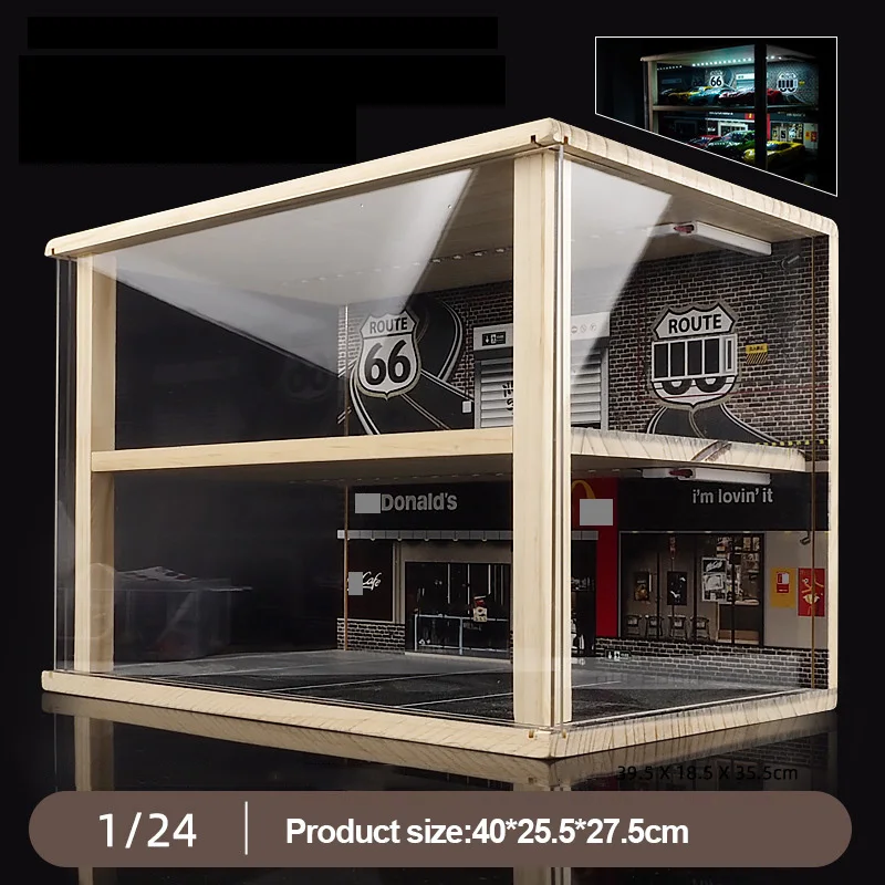 1/24 Parking Lot Car Model Storage Box Toy Scene Model With Acrylic Dust Cover Built In LED Light Display Cabinet Adult's Toys images - 6