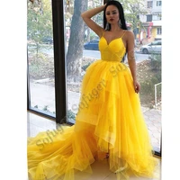 yellow tulle tiered fashion evening dress prom dresses birthday party robe de soiree celebrity vestidos fiesta custom made
