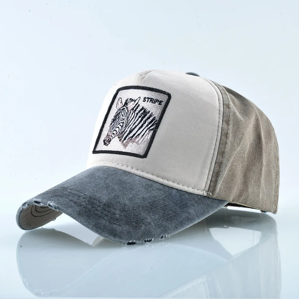 

Washed Cotton Baseball Cap for Man Distressed Summer Cap Women Men animals embroidery Snapback Hat Hip Pop Hats