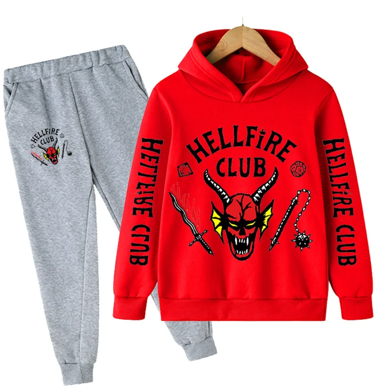 

4-14 Years Children Stranger Things 4 Hellfire Club Hoodies Pants Set Fashion Kids Baby Girls Clothes Sets Sweatshirt 2Pcs Sets