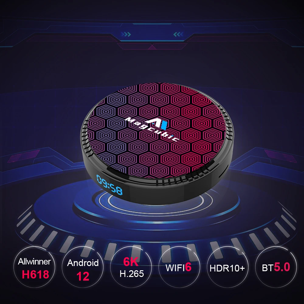 Magcubic Android 12 Allwinner h618 TV Box Dual WiFi Wifi6 100M LAN 8k 6k 3D BT5.0 OTA 32G 64G 128G Media Player Set Top on - Медиаплеер Magcubic Android 12 Allwinner h618 TV Box с двойным WiFi Wifi6, 100M LAN, 8k 6k 3D, BT5.0 OTA, 32G 64G 128G, установлен