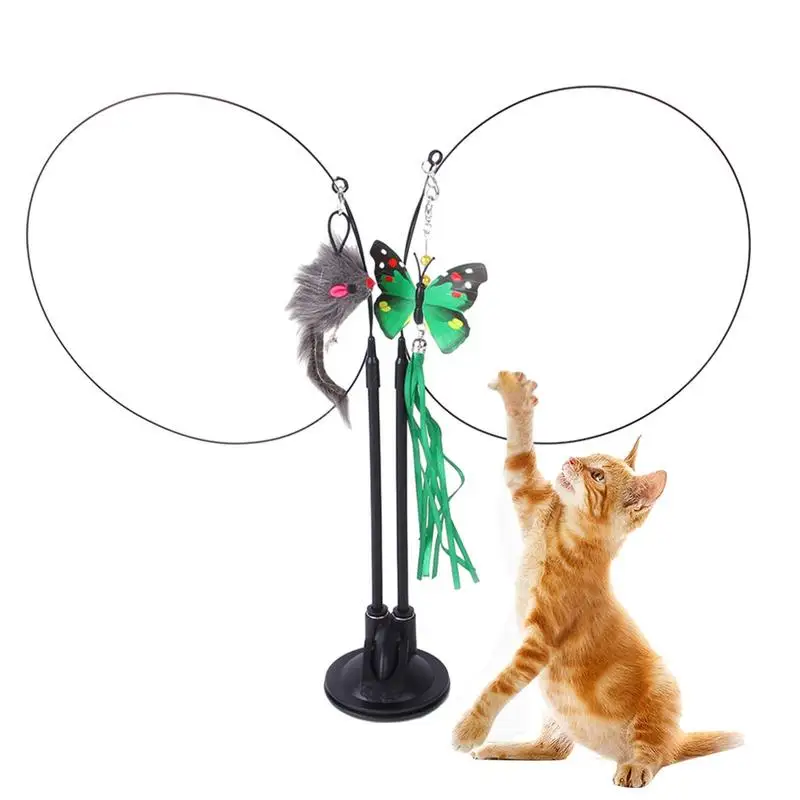 

Палочка для дразнивания кошек, многоразовая игрушка на присоске с перьями, развивающие игрушки, Интерактивная палочка для маленьких кошек в помещении