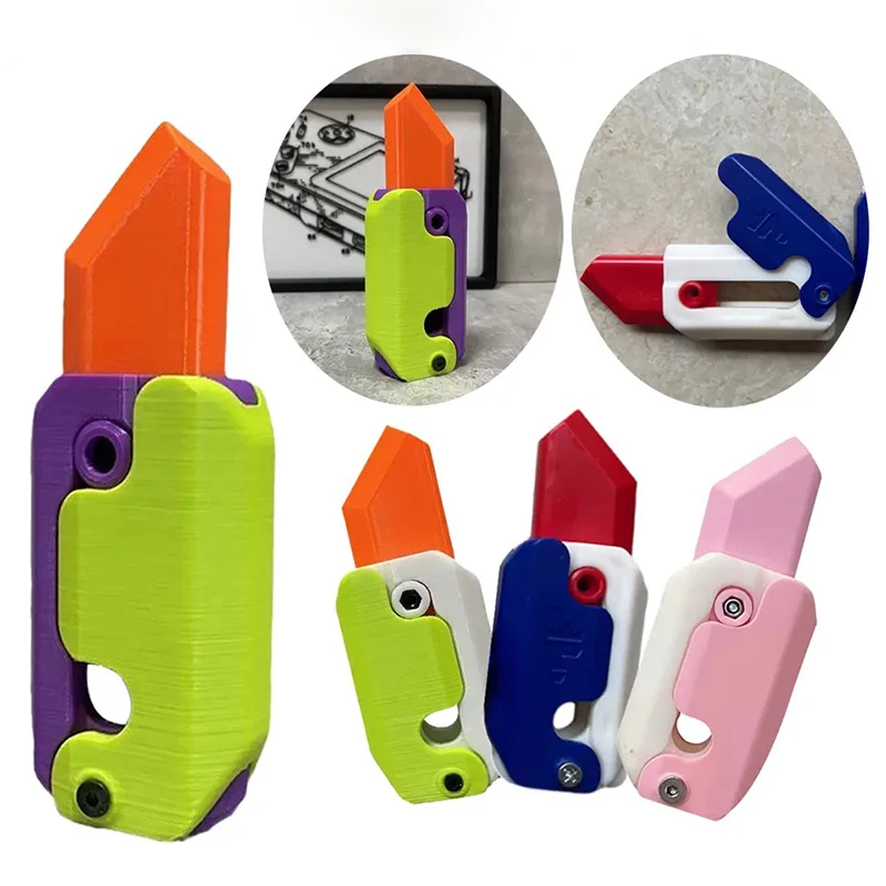 

3D Carrot Gravity Knife Fidget Toys for Children Adults Decompression Push Card Small 3D Printing Plastic Carrot Knife Toy