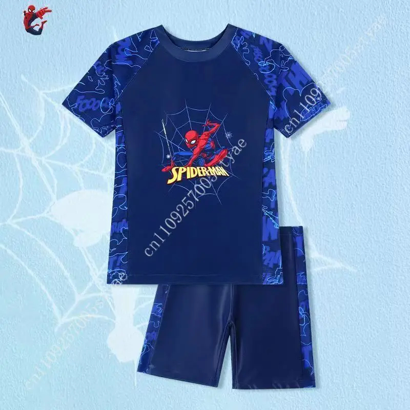 Фото Детские раздельные купальники Captain America Spider-man, быстросохнущие купальники для мальчиков, комплект из 2 предметов для пляжа, бассейна, тренировок по плаванию №2