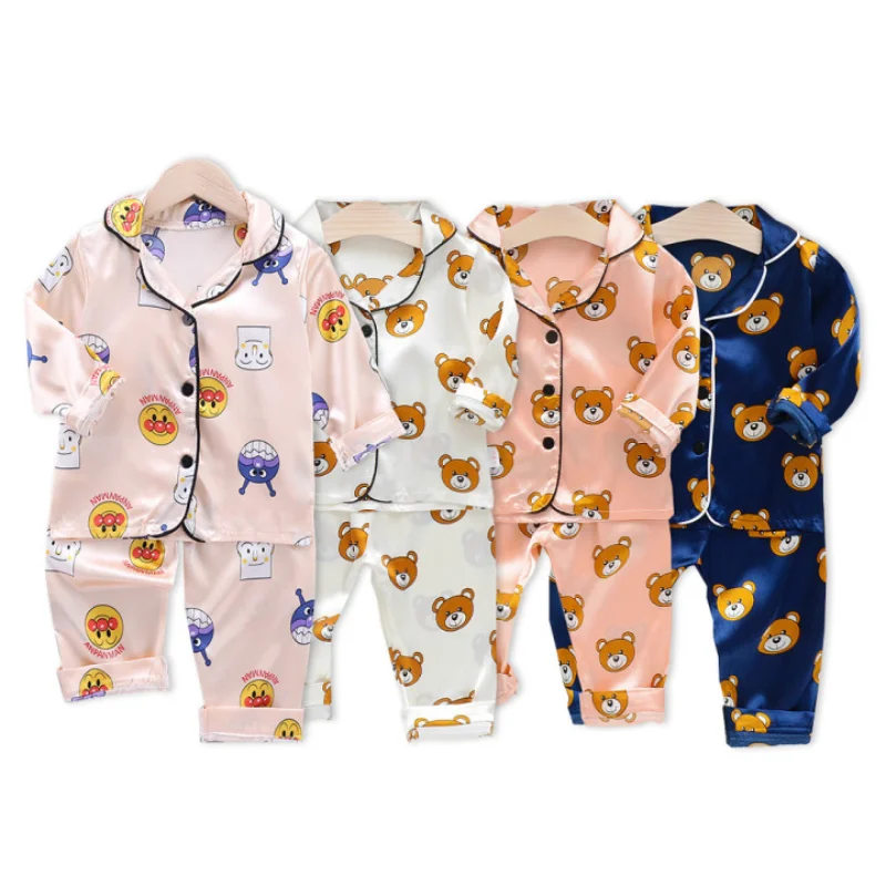 

костюм для мальчика пижама детская одежда для девочек одежда для мальчиков Детская атласная пижама, на возраст 9-4 года