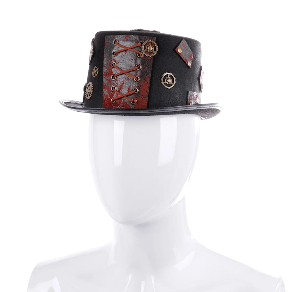 

Steampunk Hat Vintage Party Dress Hats PU Black Flat Hat Costume Accessories Costume Props for Men