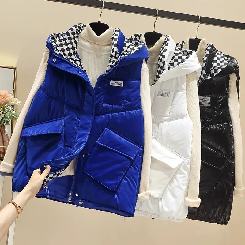 Пуховый хлопковый жилет с капюшоном женский короткий 2024 осень и зима новый