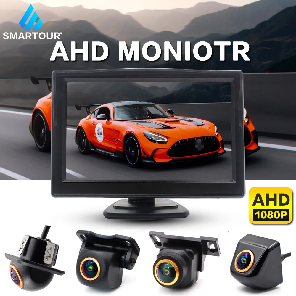 

Smartour 5 Inch AHD Car Monitor With 180 AHD 1080P Gloden Fisheye Lens Rear View Camera Vehicle Parking Reverse Camera Kit