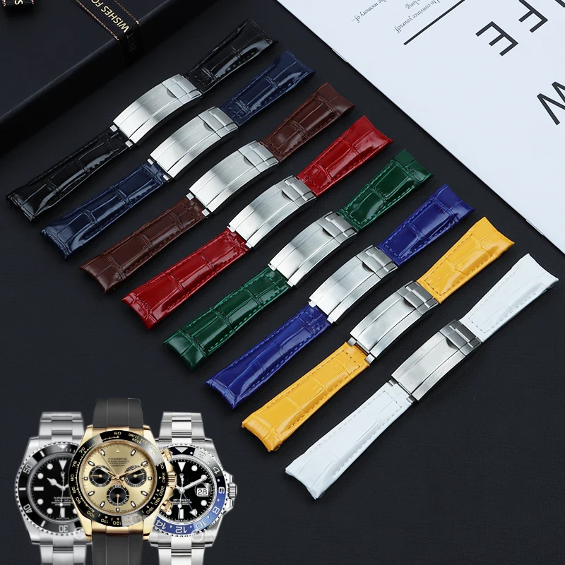 

20mm Curved End Genuine Soft Leather Watchband For Role strap For Daytona Submariner GMT Bracelet Watch Band Glide Buckle Tools