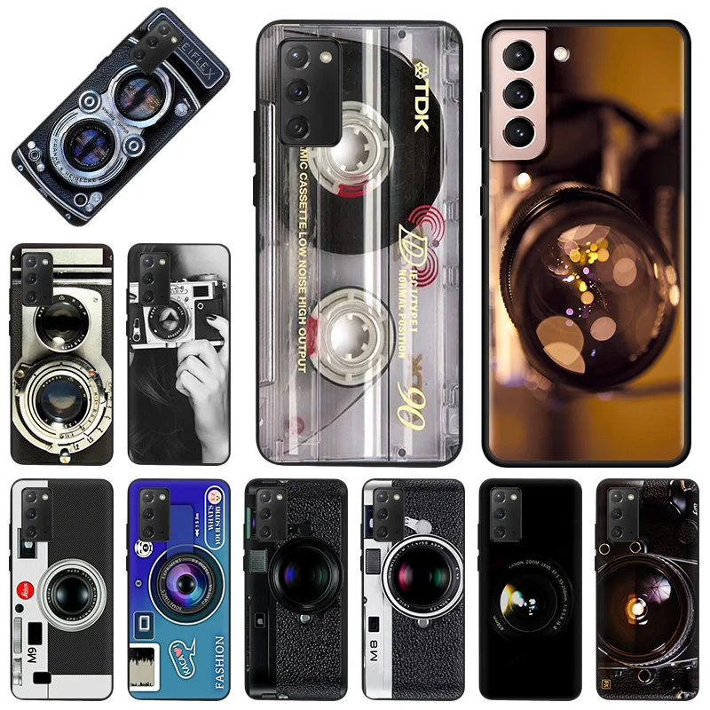 

Phone Case for Samsung Galaxy S22 Ultra S21 S20 S10 Plus FE 5G E Note 10 Lite 9 8 Retro Camera Soft Black Silicone Cover Fundas