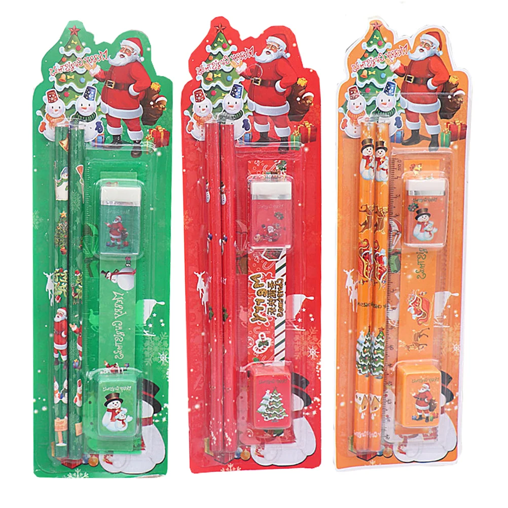 

3 Sets Christmas Theme Stationery 5-piece Adorable Stationery Supplies Stationery Gift Set for Kids Students Children