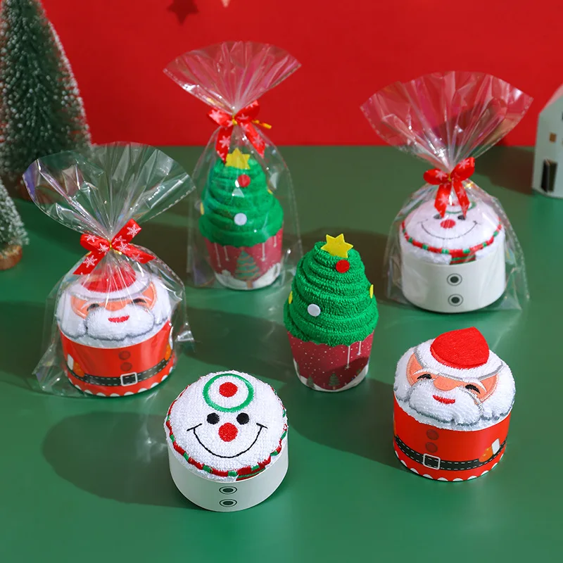 

1Pc Christmas Towel For New Year Xmas Eve Children's Gifts Santa Claus Snowman Doll Embroidered Cake Shape Dinner Home Decor