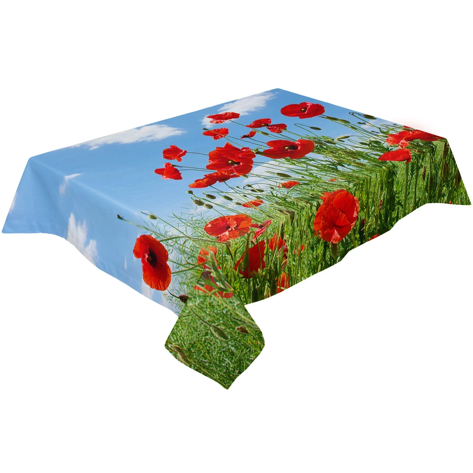 Poppy Flowers Sky Clouds Tablecloth Holiday Party Decor Waterproof Rectangular Tablecloths Wedding Decor Table Cover
