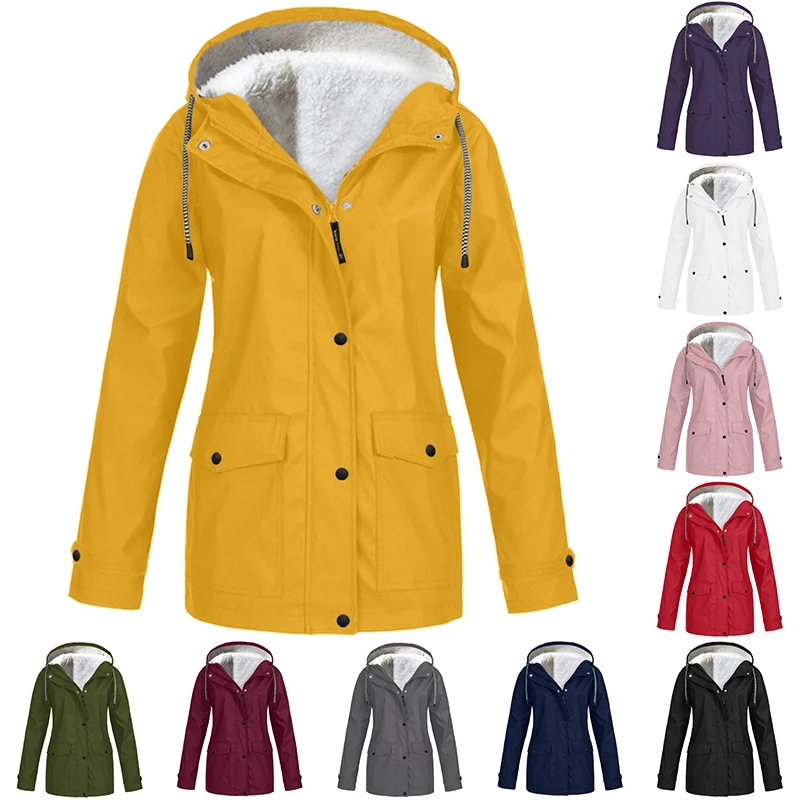 

Women Jackets Winter Autumn Ladies Hooded Outdoor Raincoat Zipper Windbreaker Waterproof Outwear S- Mujer Coat