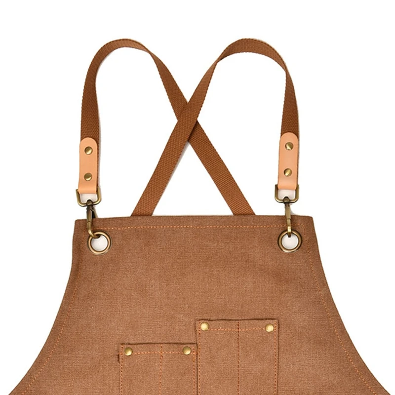 

Canvas Apron with Pockets Cross Back Adjustable Coffee Shop Florist Overalls Bib