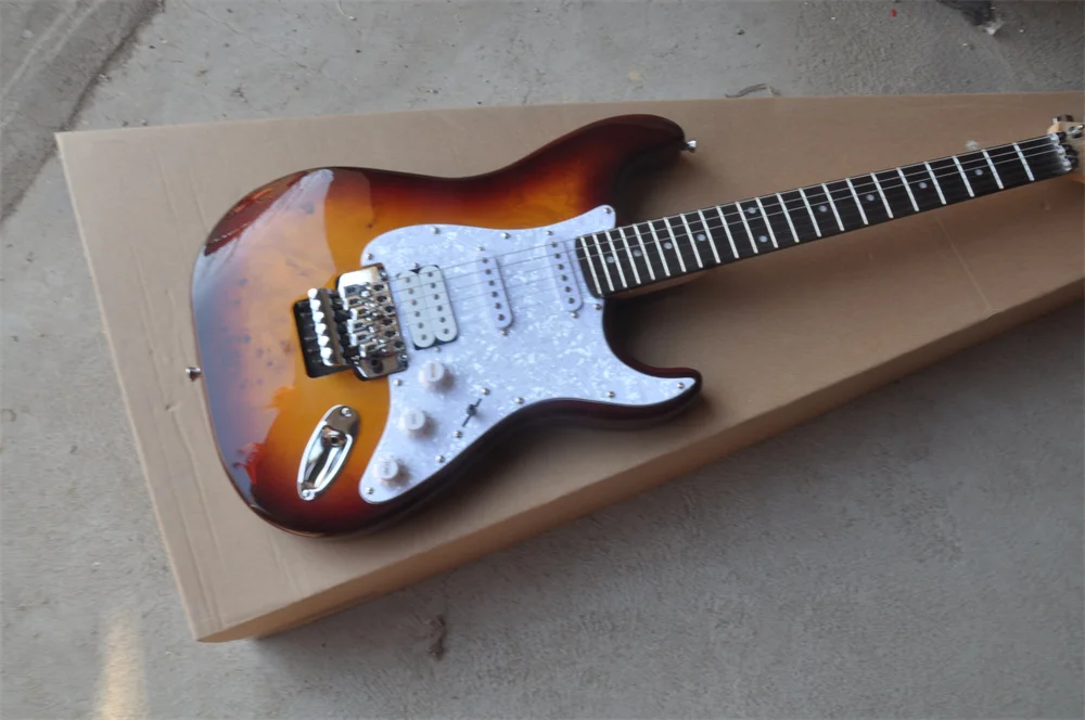 

Natural wood trees sunburst ST Electric Guitar scalloped fingerboard big headstock white Guitar tremolo bridge in stock 202234