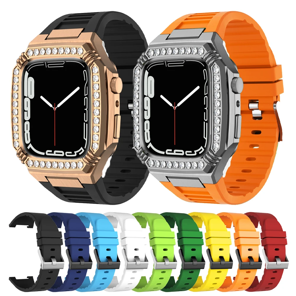 

Роскошный набор для модов чехол для Apple Watch 8 7 6 5 4 3 SE модификация Алмазный чехол из нержавеющей стали для iWatch серии 45 мм 44 мм