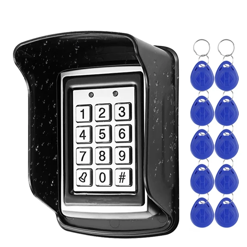 

BAAY RFID Access Control Keypad Waterproof Rainproof Cover Outdoor Door Opener Electronic Lock System 10Pcs ID Keychains