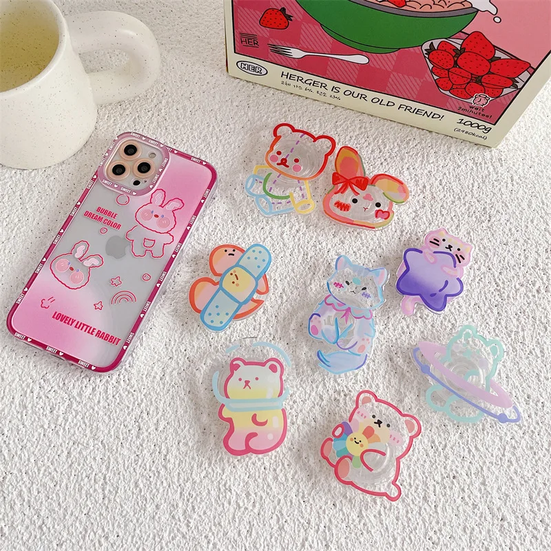 

Cartoon cute transparent animal mobile phone holder telescopic suitable for lazy personality creative female couple tide