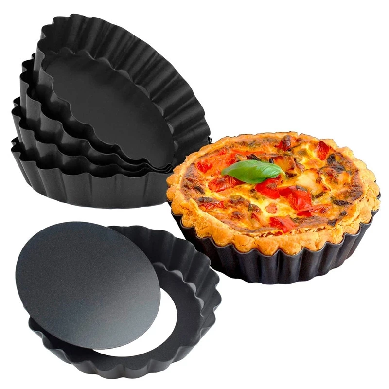 

6Pcs 4 Inch Carbon Steel Cake Baking Form Non-Stick Tart Quiche Flan Pan Molds Round with Removable Bottom Bakeware Tools