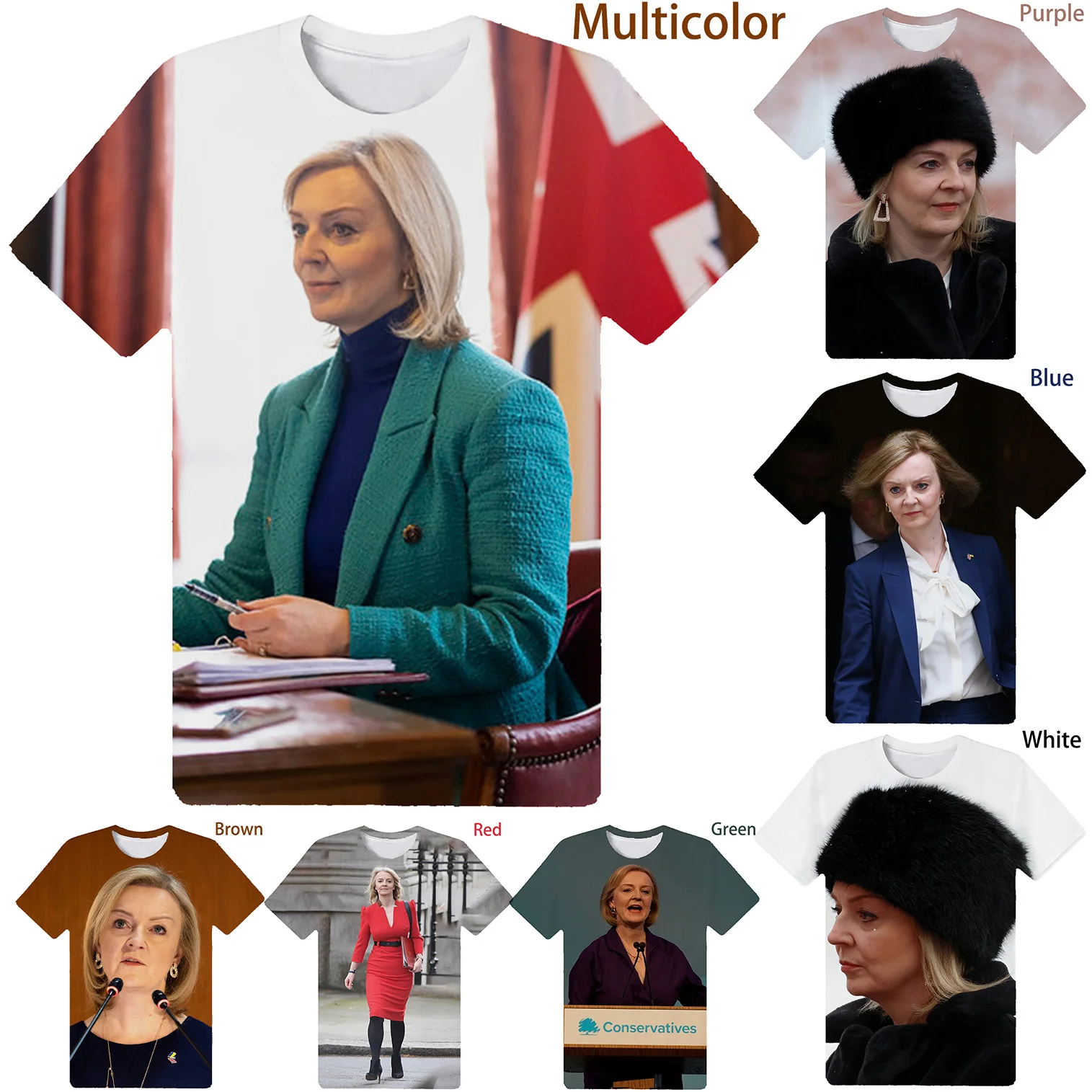 

Newest Fashion 3D Print UK British Prime Minister Elizabeth Truss T Shirt Short Sleeved Tshirt Men/Women Tees Unisex Streetwear