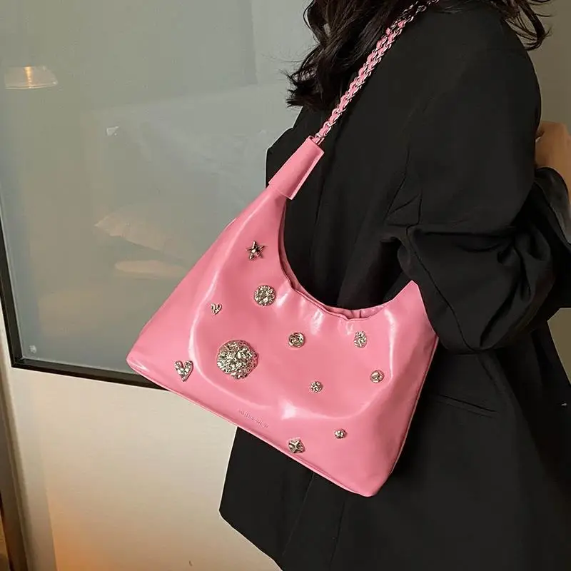 

Luxury Design Premium Feeling Armpit Bag 2023 Large Capacity Tote Chain Shoulder Crossbody Bag with Diamonds Female Handbag