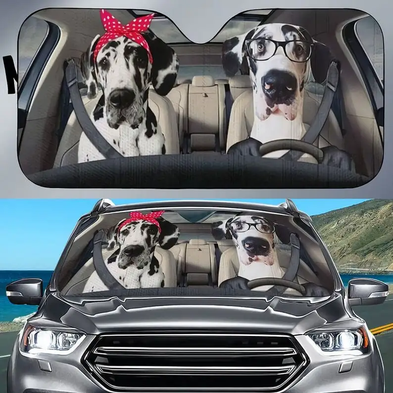 

Couple Great Dane Car Sunshade Great Dane Dog Lover Gift Windshield Windshield Sunshade Oxford Cloth