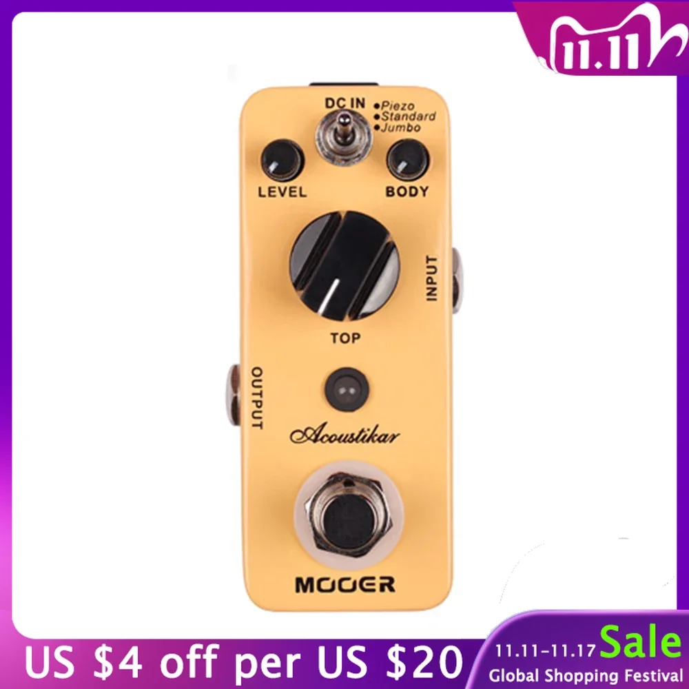 

MOOER Acoustikar Acoustic Guitar Effects Pedal Simulator 3 Modes Piezo Standard Jumbo Full Metal Shell True Bypass Guitar Parts