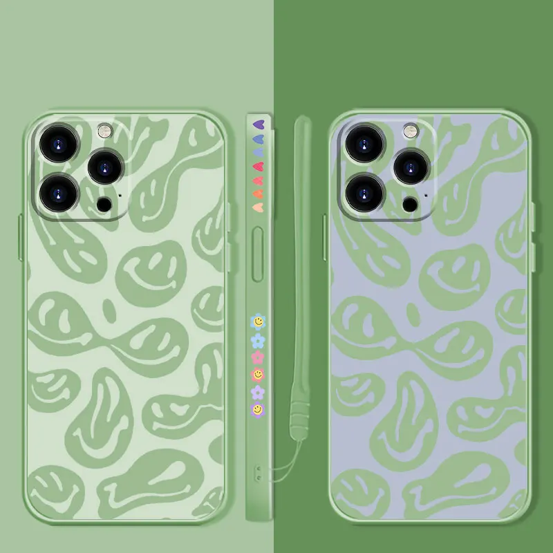 

Grey Green Color Smile Square Luxury Candy Color For iPhone 13 12 11 Pro Max Mini X XR XS Max 7 8 6 6s Plus SE Phone Case