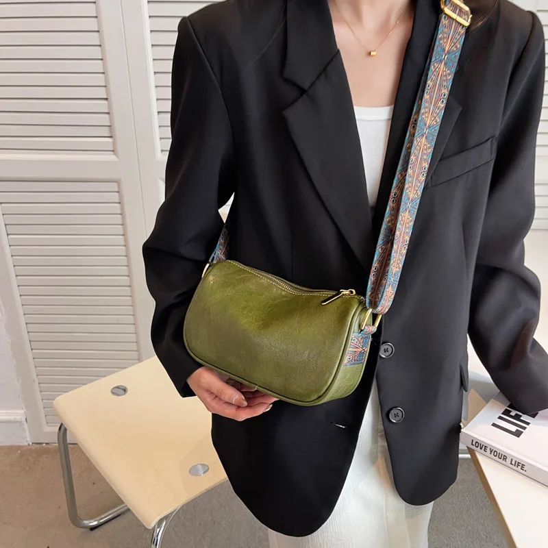 Diinovivo Crossbody Bag For Women 2023 Retro Fashion Wide Strap Designer Shoulder Bags Pillow PU Leather Messenger Bag WHDV2282