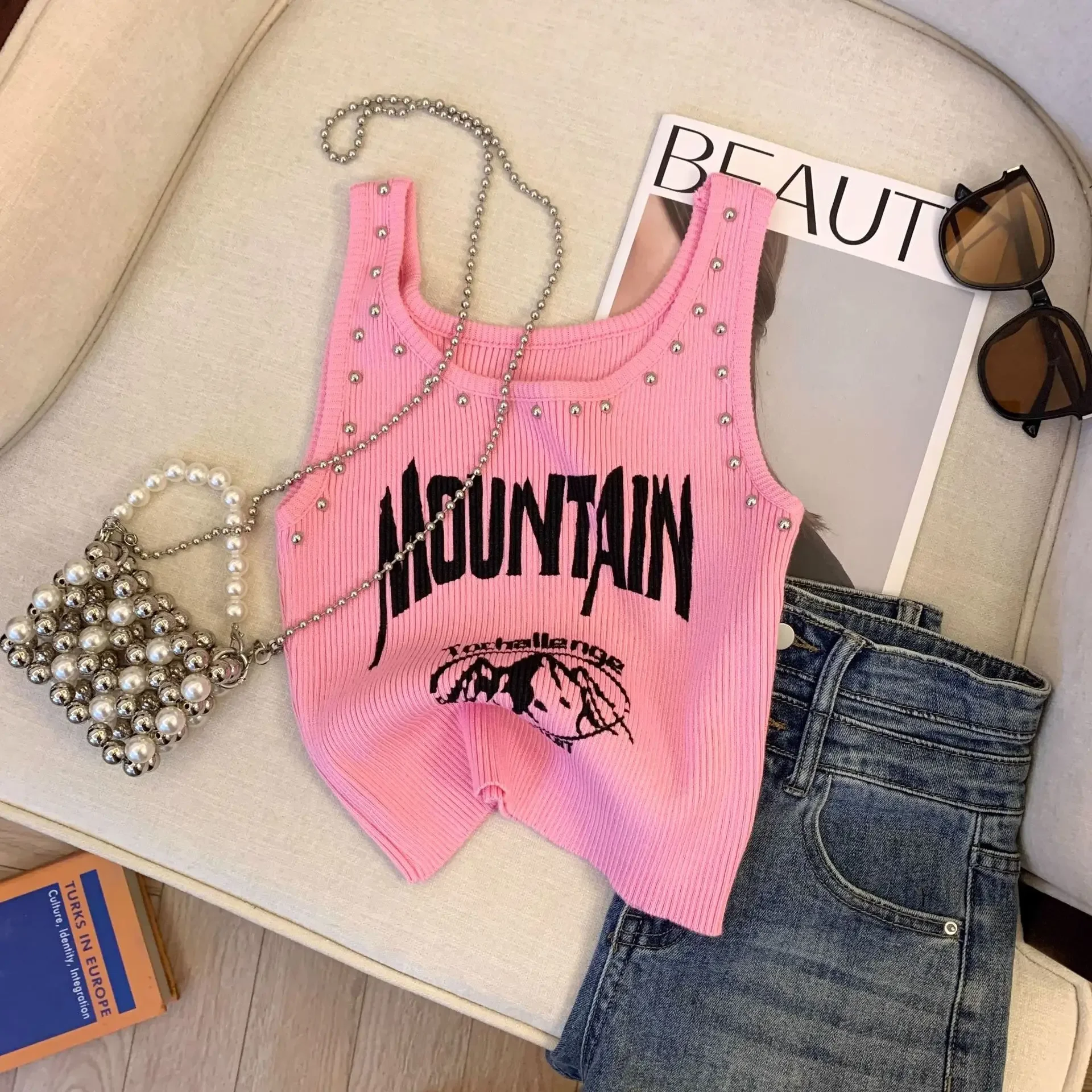 Укороченный топ с буквенным принтом в американском стиле для женщин летняя