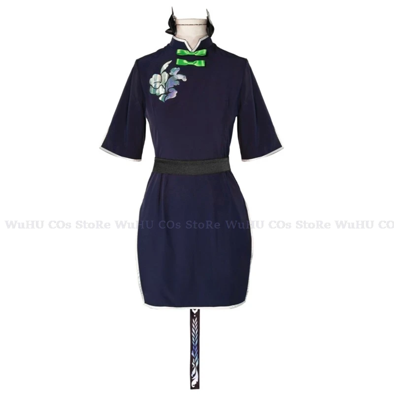 Аниме Синий Архив Косплей Sunonara Syunn Chilhood Костюм Темно-Синее Платье Cheongsam Заколки Halo