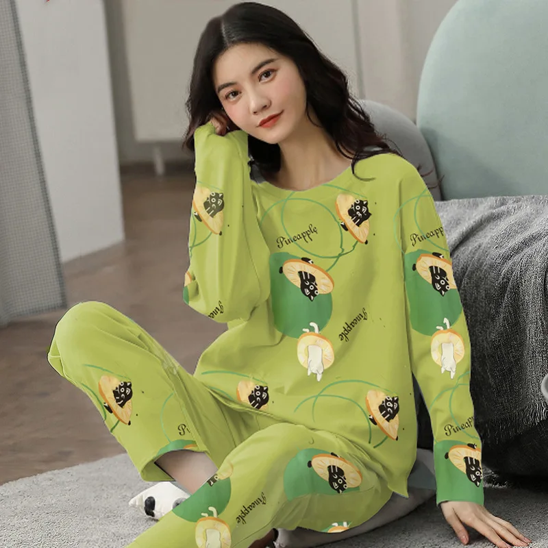 

Pajamas for Women Cotton Cartoon Pajama Sets Plus Size Lingere Loose Loungewear Sleepwear 2 Piece Set Women's Nightgow Pijama
