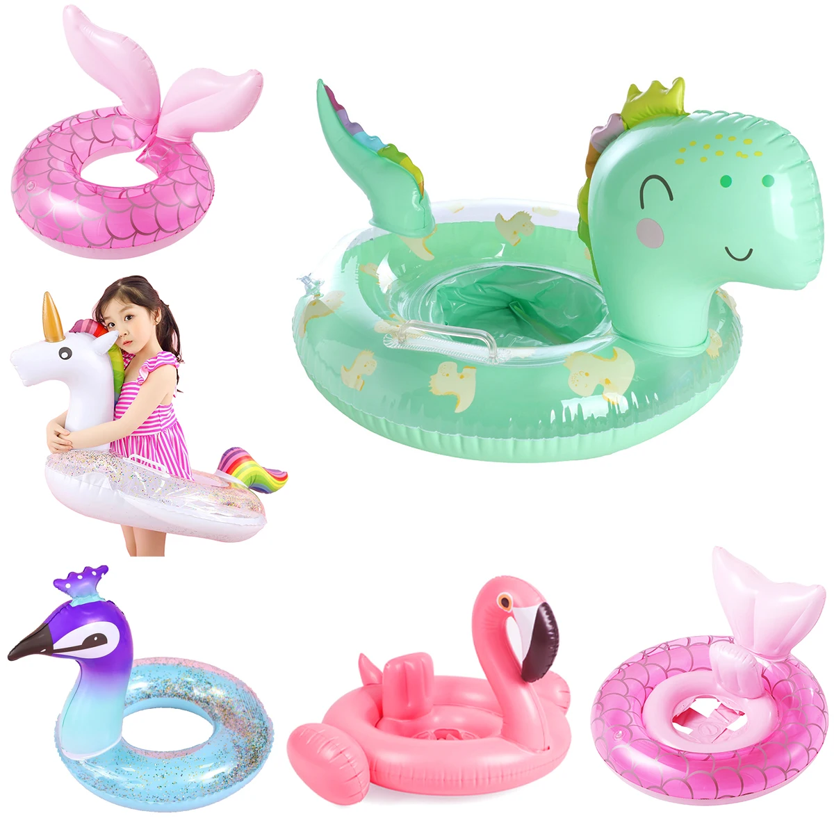 

Baby Pool Float Dinosaur Swim Ring Inflatable Flamingo Swimming Circle Inflatable Games for Kids Pool Toys Unicorn Mermaid