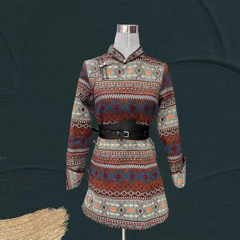 Осень 2024 новое монгольское платье-халат женская юбка в этническом стиле с