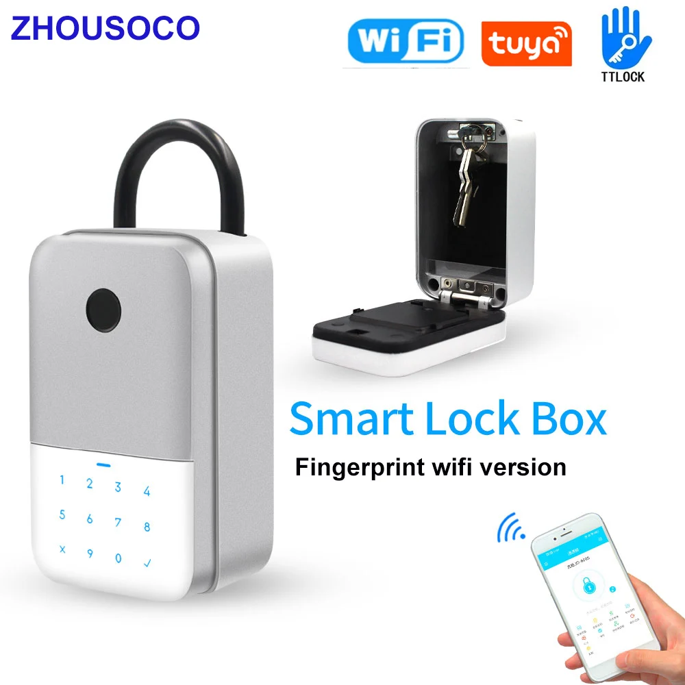 

Outdoor Waterproof Smart Security Key Safe Tuya Ttlock Fingerprint Bluetooth Wifi Digital Key Box Electronic Portable Lock Boxes