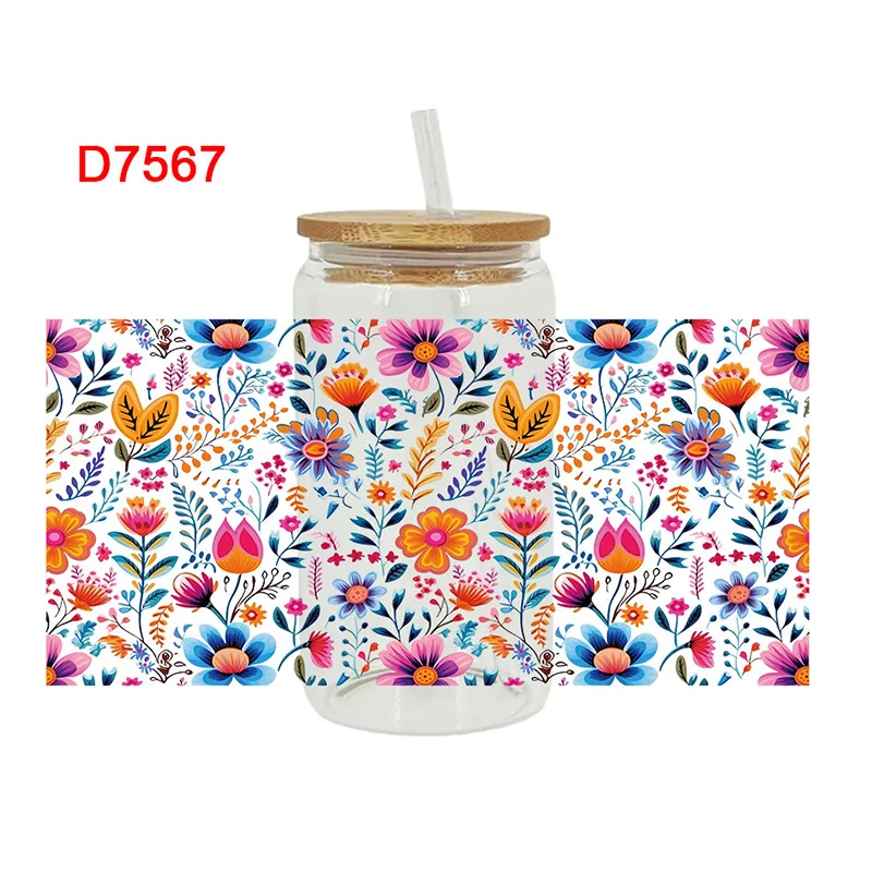 

УФ-переносные наклейки DTF, 16 унций, обертывания для чашек, с принтом цветов растений, стеклокерамика, металлическая кожа своими руками и т. д. D7567