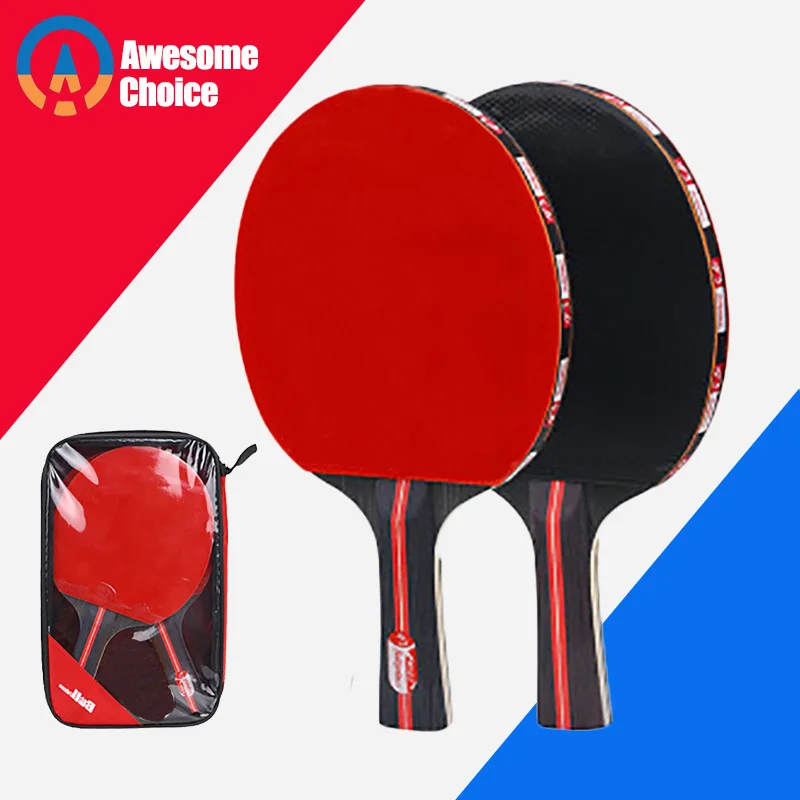 Raqueta de tenis de mesa de 2 unidades, pala de ping pong de doble cara con mango largo y corto, con bolsa
