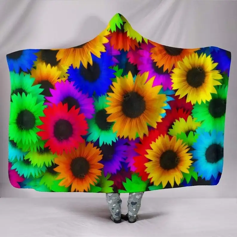 

Hooded Blanket, Sunflower Blanket, Flower Blanket, Sunflower Throw, Festival Blanket, Outdoor Blanket, Trippy Floral, Colorful T