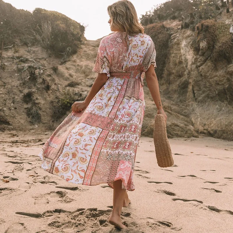 WeHello-весеннее Новое Женское Платье с принтом в богемном стиле Пляжная