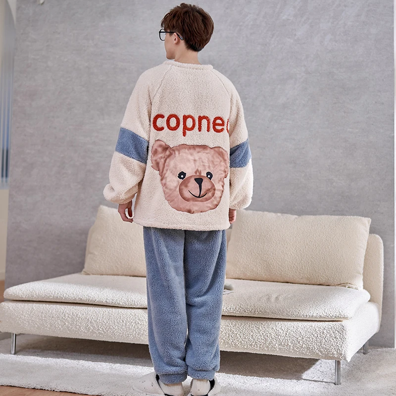 FUNISHI Men's pijama Pajama Set Winter Pajamas Plus Size 4XL Cartoon Loose Version Inspissate Flannel Pullover Sleepwear