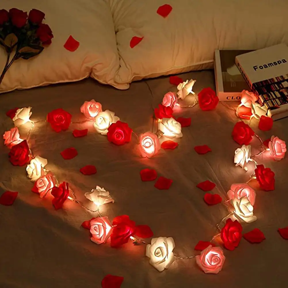 

Led Artificial Rose Flower String Lights Romantic Fairy Light Lamp Garland For Wedding Valentine Day Decoration