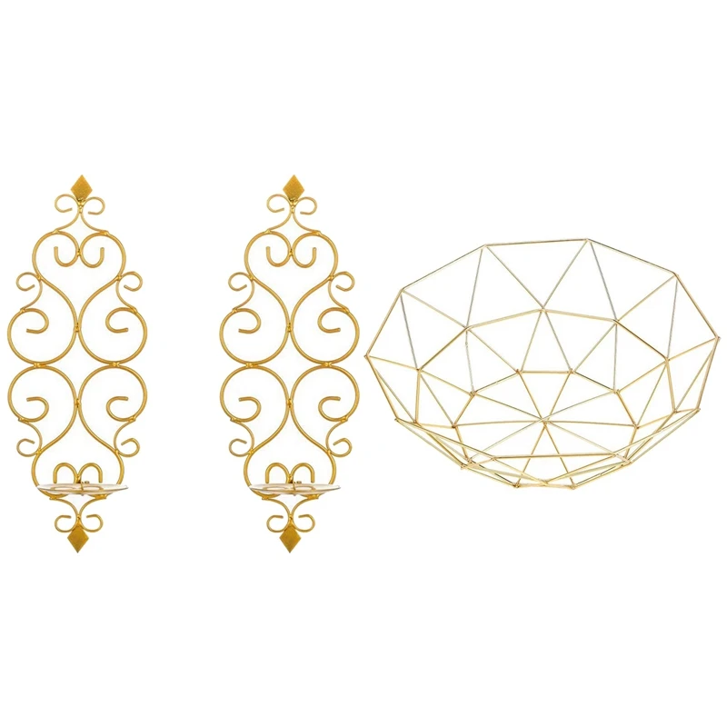 

2PCS Iron Candle Sconce Holder With Metal Wire Fruit Basket Fruit Bowl