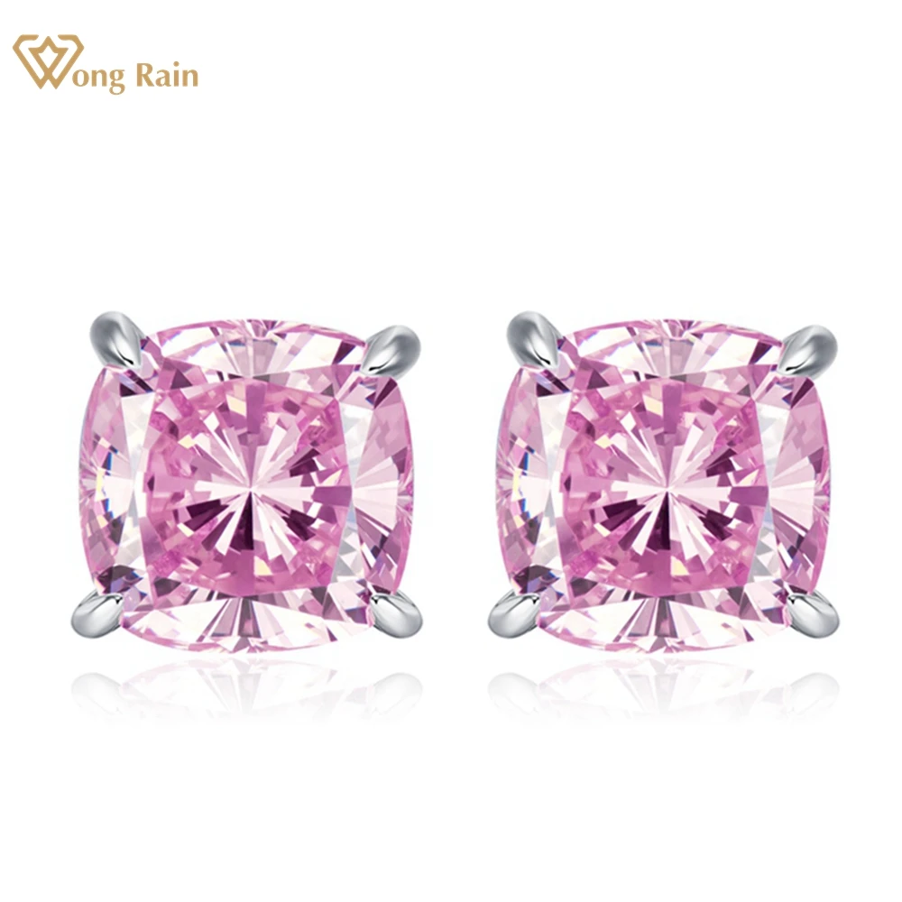 

Wong Rain 925 Sterling Silver 10 MM Crushed Ice Cut Pink Sapphire Created Moissanite Gemstone Ear Studs Earrings Fine Jewelry