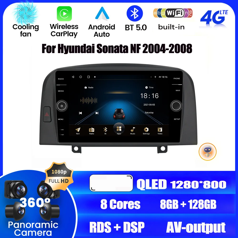 

Автомагнитола 2DIN на Android, мультимедийная система с Навигацией по GPS для Hyundai Sonata NF 2004-2008, камера, монитор, экран хоста, беспроводная система CarPlay