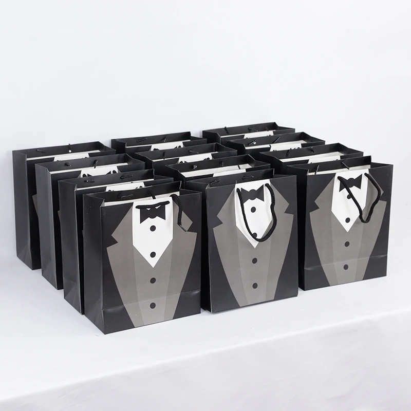 

5pcs Wedding Groomsmen Father Birthday Anniversary Tuxedo Gift Paper Bags Favor Bags with Handles for Bridegroom Gentlemen